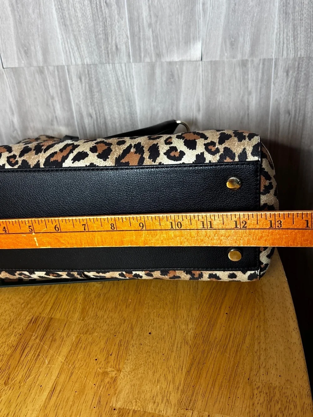 On 34th Leopard Print Satchel Tote Handbag Black Trim Gold Hardware